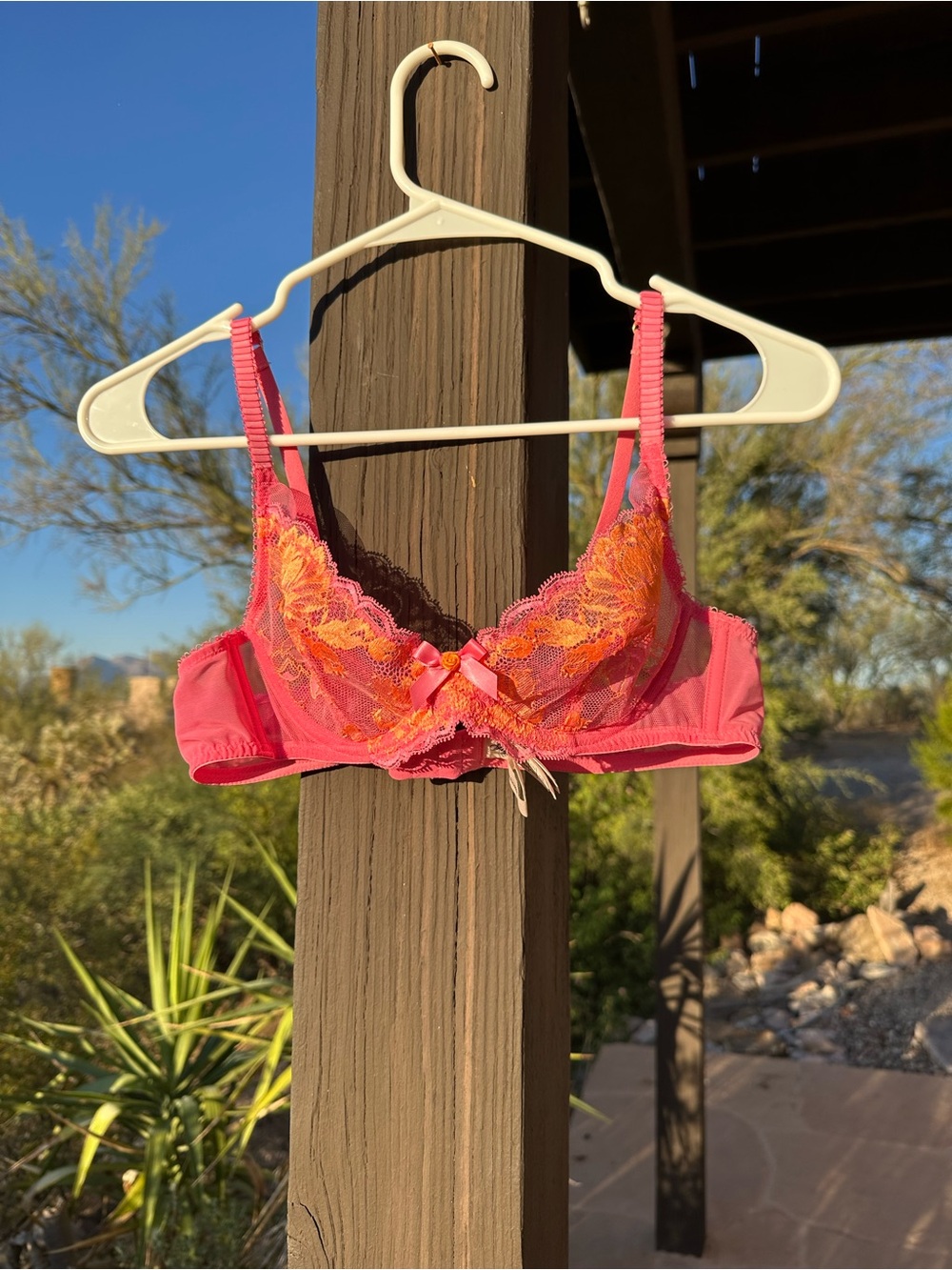 Agent Provocateur Yara plunge bra in pink and orange lace